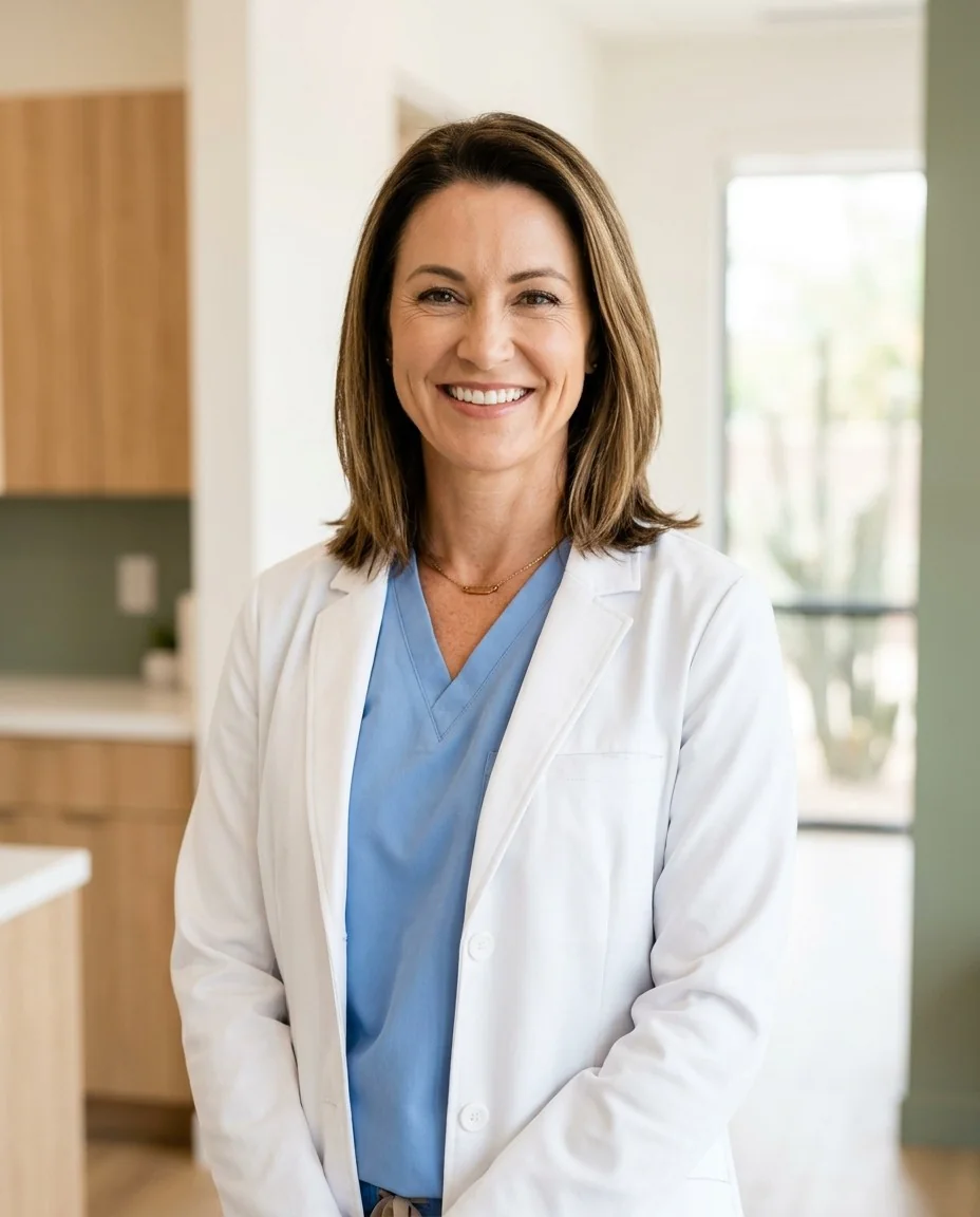 Dr. Claire Whitman smiling in the clinic